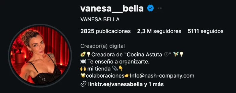 Perfil de Instagram de Vanesa Bella, creadora de Cocina Astuta: 2,3 millones de seguidores
