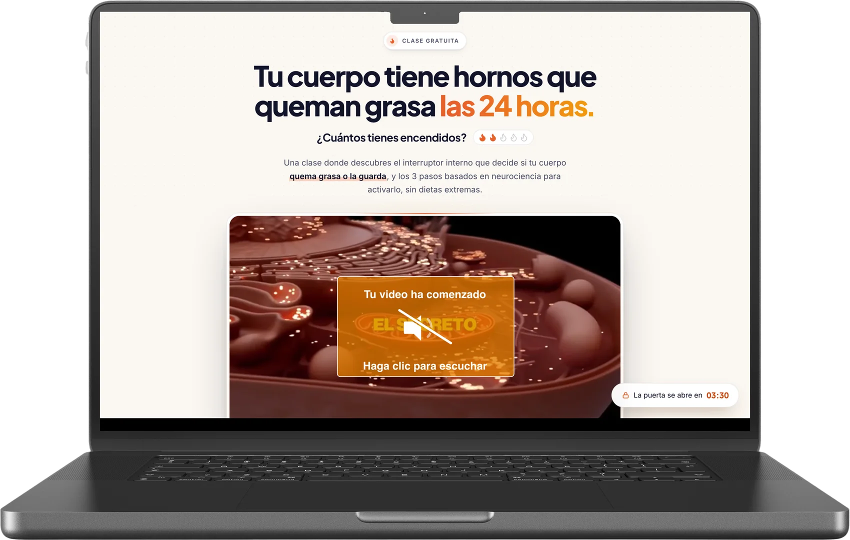 Landing Tu cuerpo tiene hornos que queman grasa, dentro de una MacBook